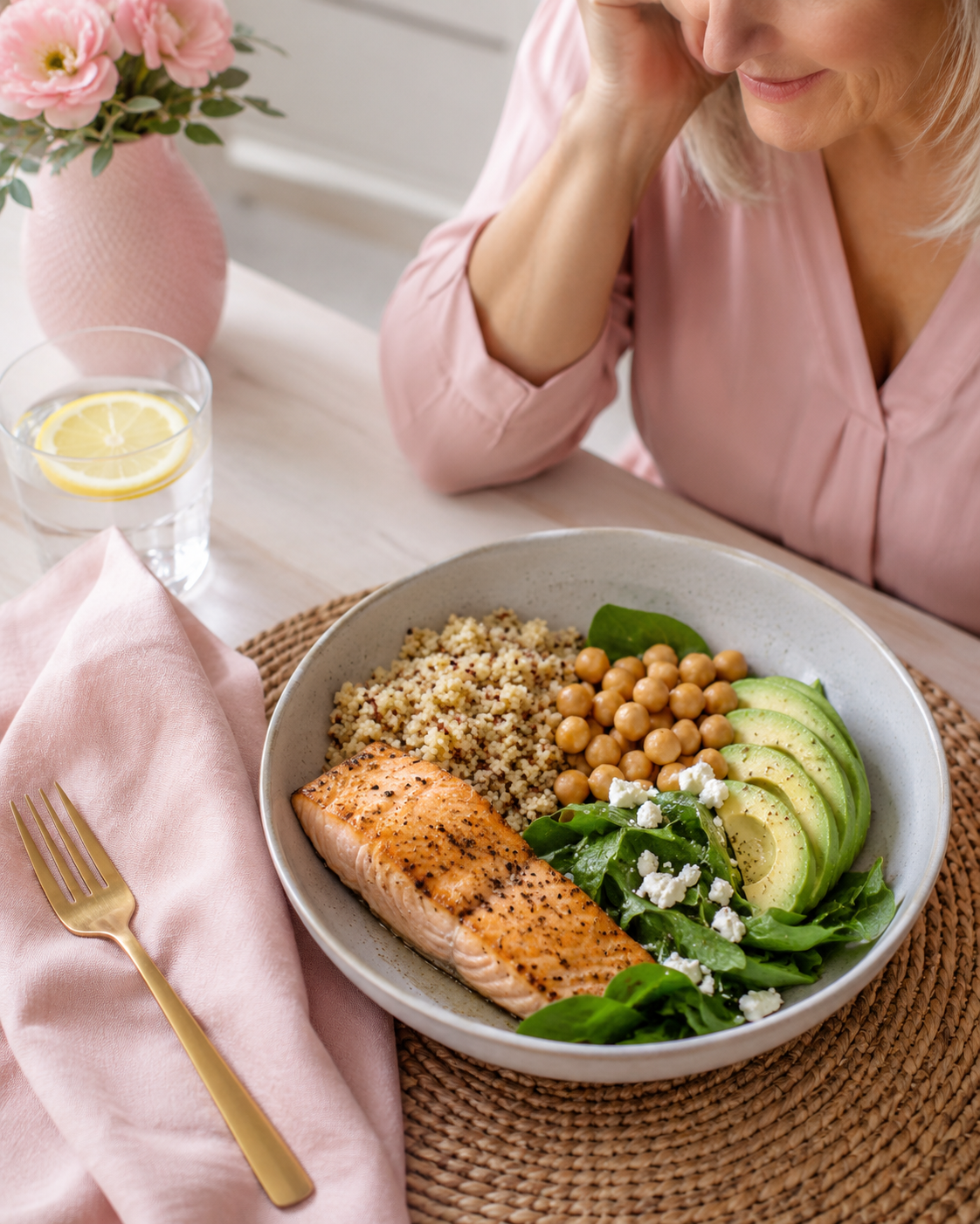 menopause diet tips balanced meals protein calcium fiber and hydration