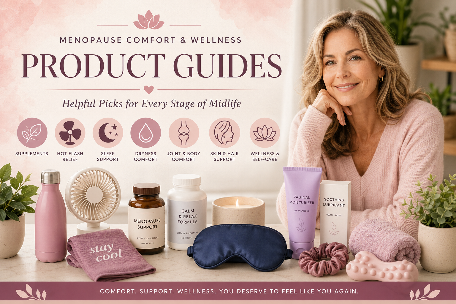 product guides for menopause comfort products and midlife wellness essentials